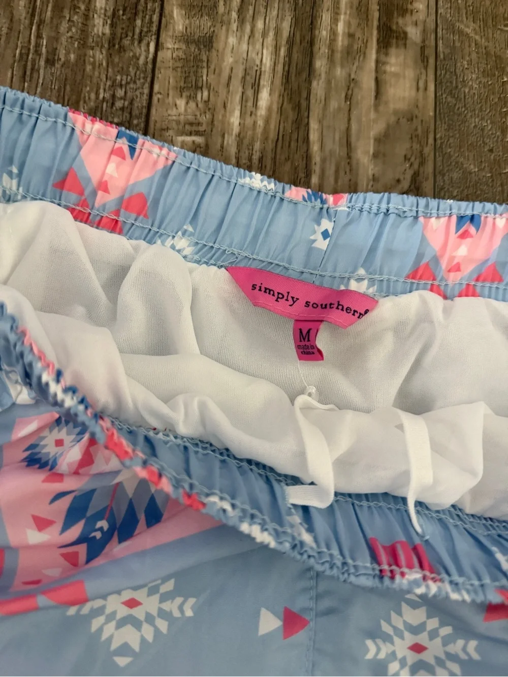 Simply Southern Light Blue & Pink Aztec-Print Athletic Shorts